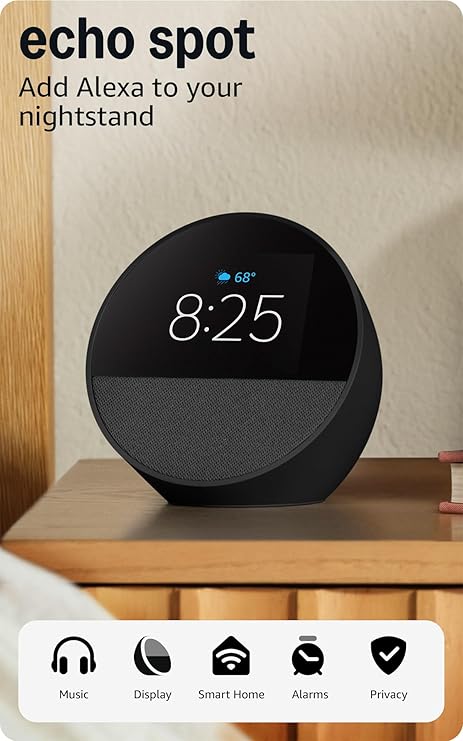 amazon echo spot smart alarm clock with alexa – black amazon echo spot smart alarm clock with alexa – black